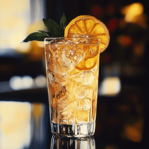 A refreshing Chilton drink served in a tall glass with ice, garnished with a lemon slice and fresh basil.